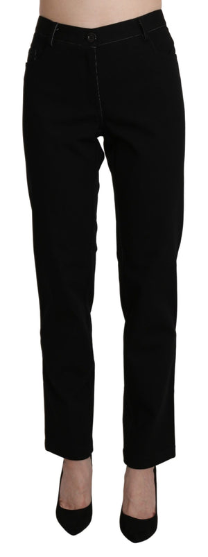 Schwarze, gerade geschnittene Freizeithose mit hoher Taille