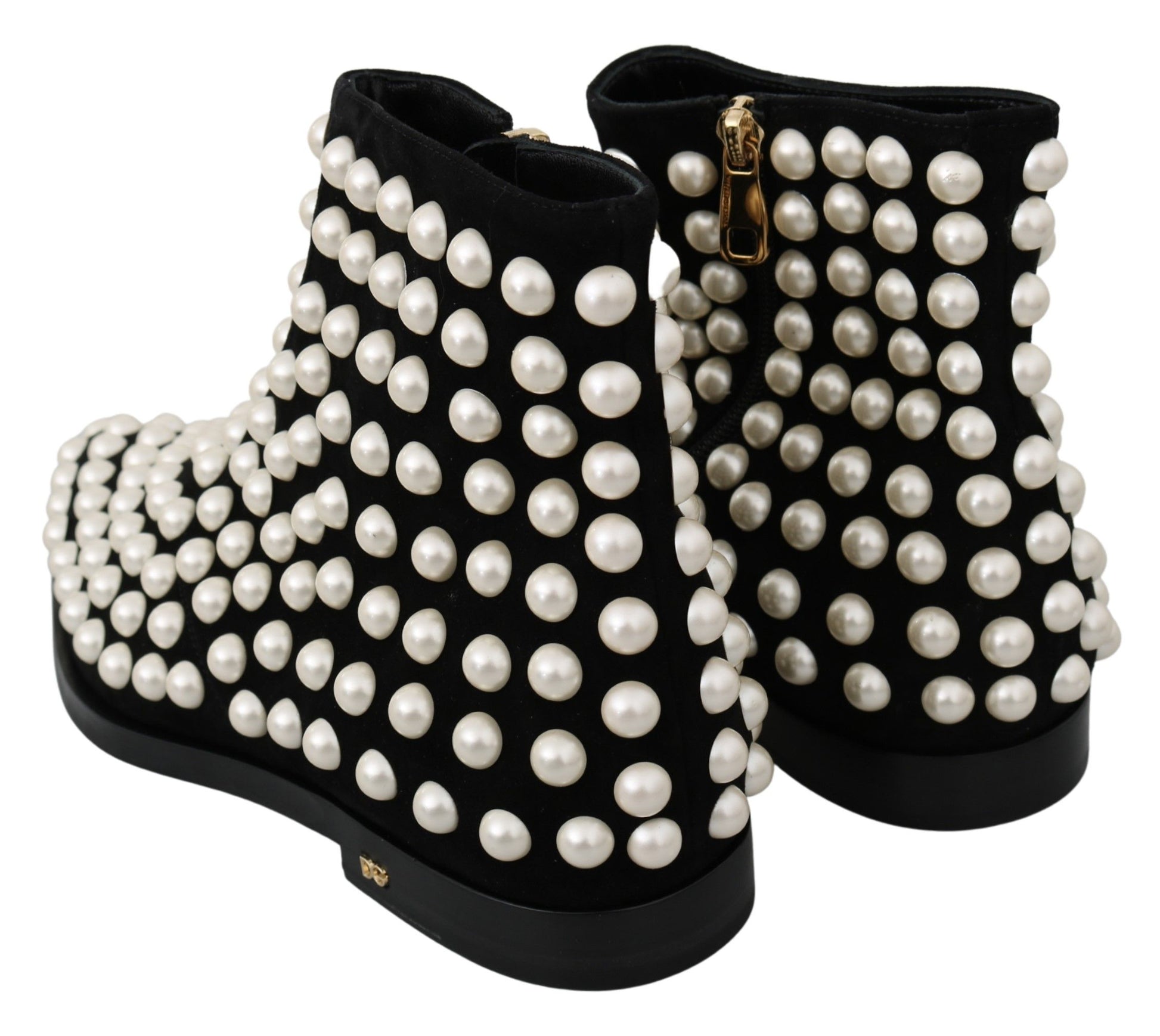 Schwarze Wildleder Perlen Nieten Stiefel Schuhe