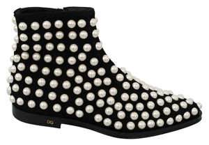 Schwarze Wildleder Perlen Nieten Stiefel Schuhe