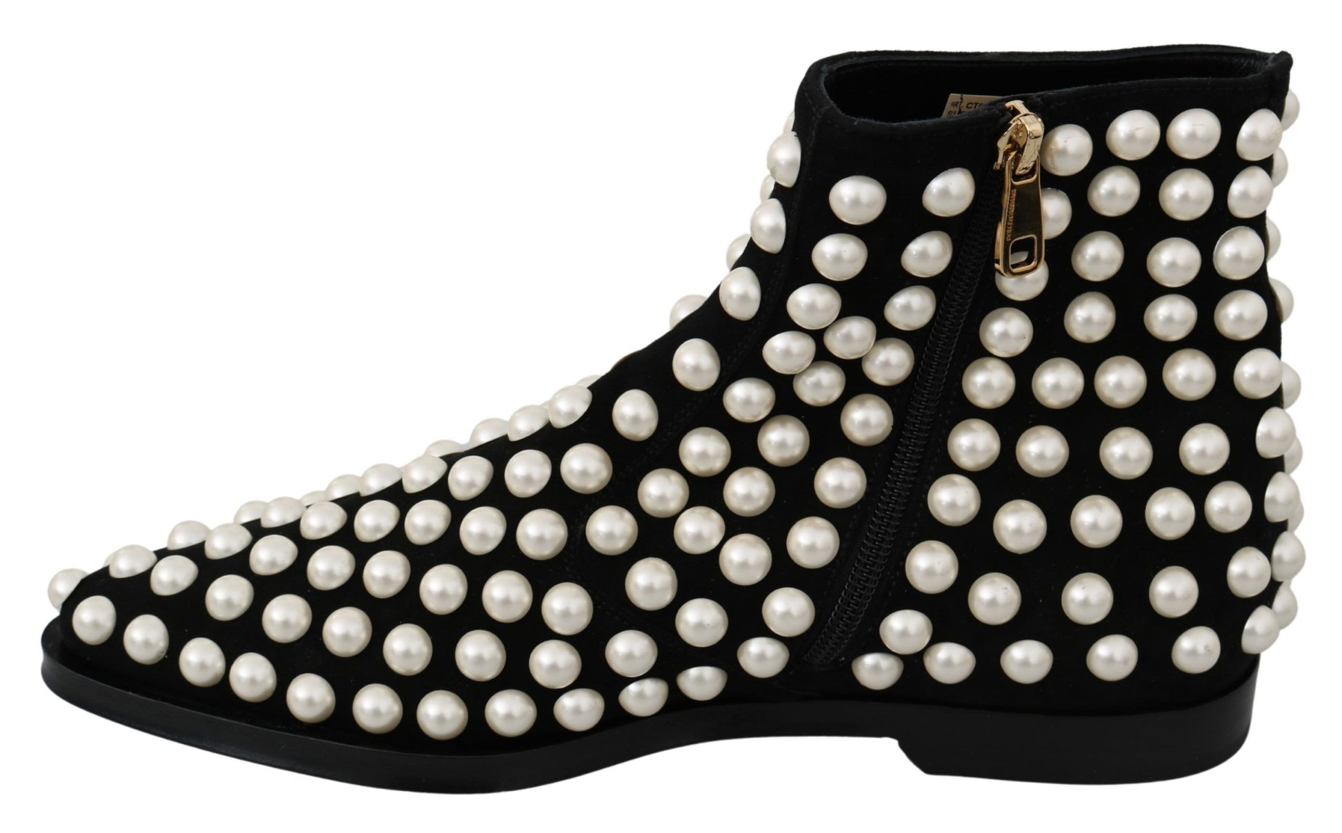 Schwarze Wildleder Perlen Nieten Stiefel Schuhe