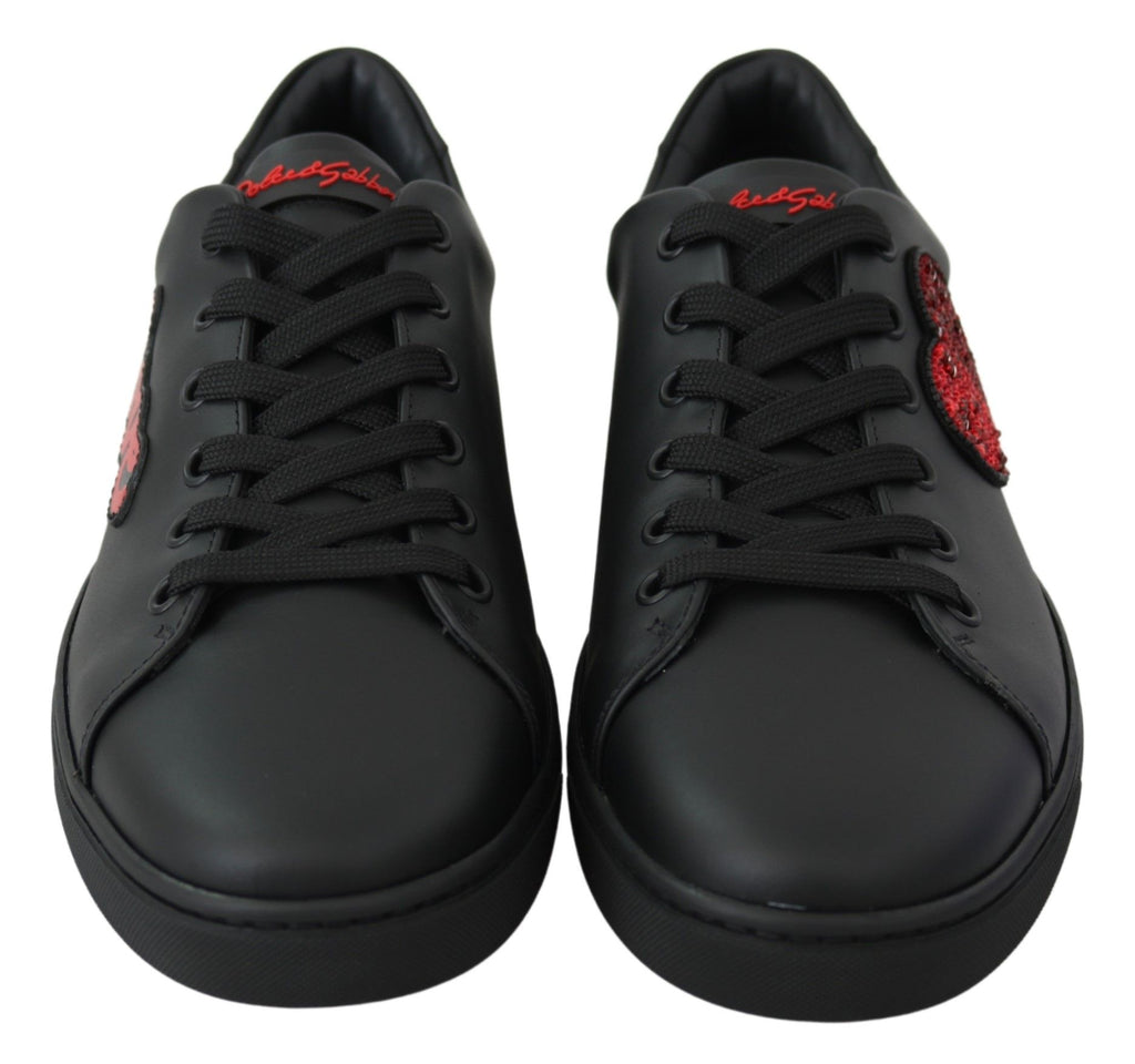 Schwarze Leder Love Heart Sneakers Damenschuhe