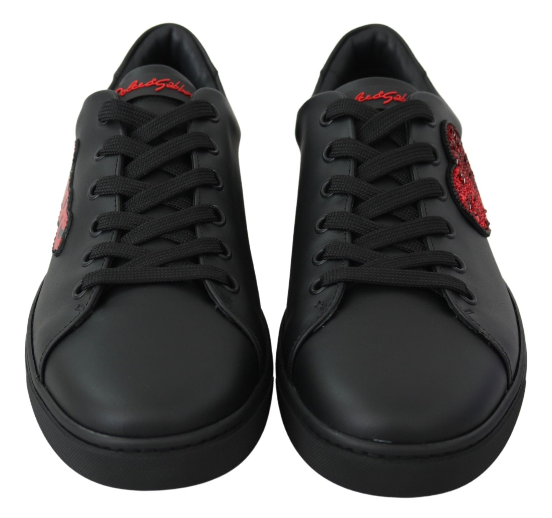 Schwarze Leder Love Heart Sneakers Damenschuhe
