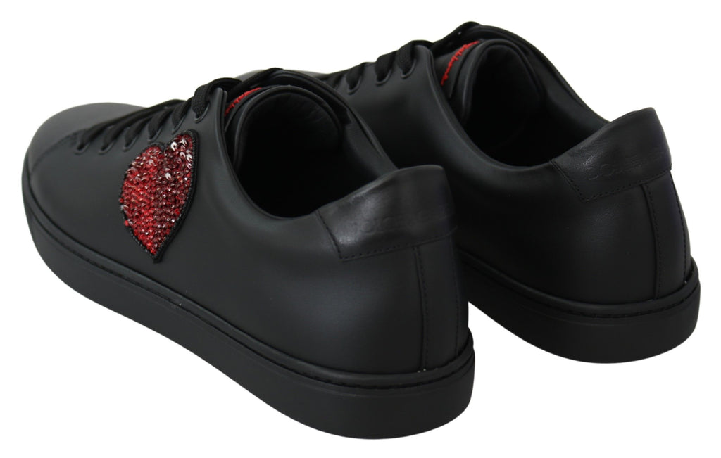 Schwarze Leder Love Heart Sneakers Damenschuhe