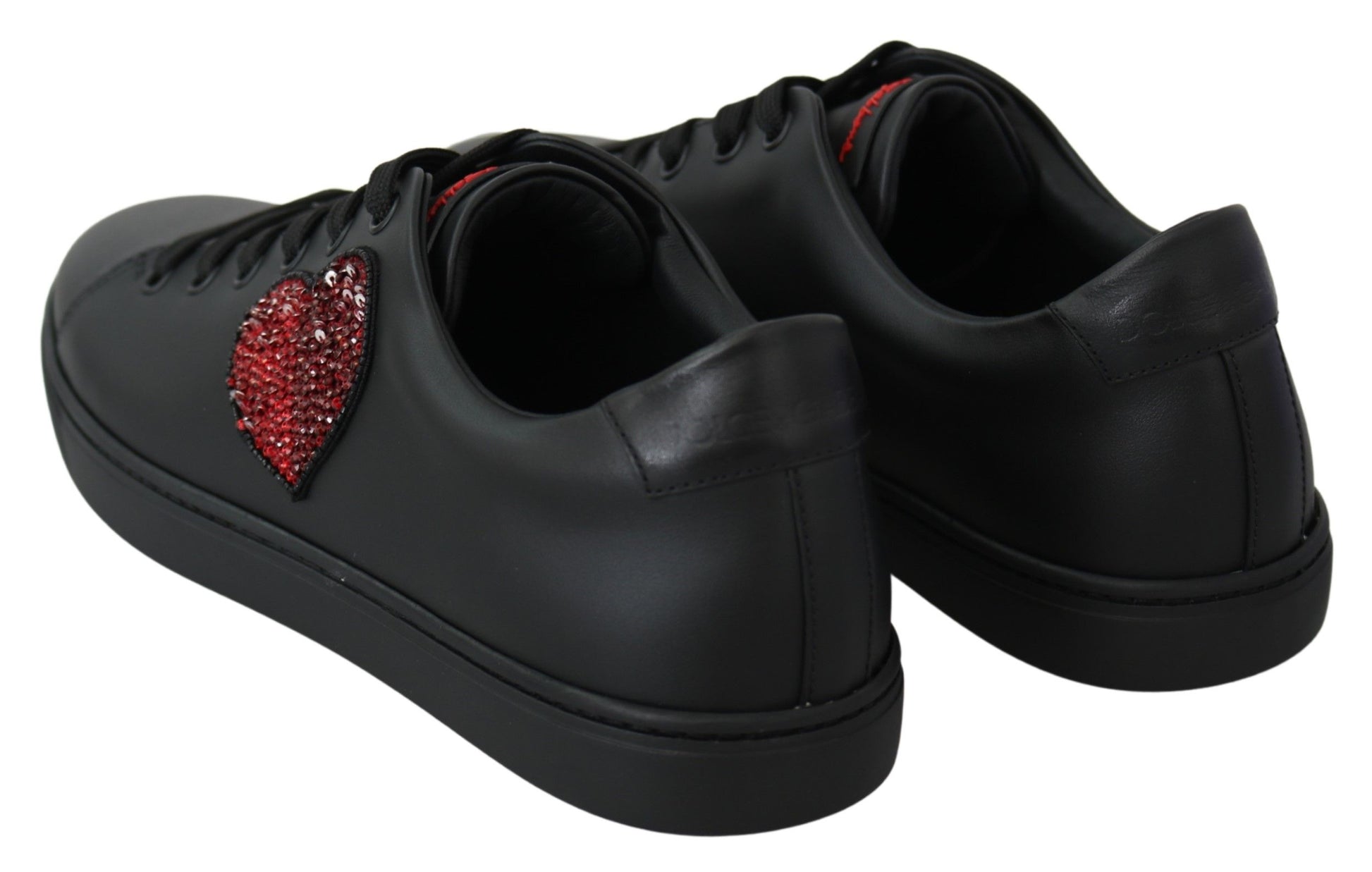 Schwarze Leder Love Heart Sneakers Damenschuhe