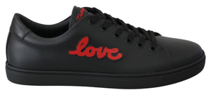 Schwarze Leder Love Heart Sneakers Damenschuhe