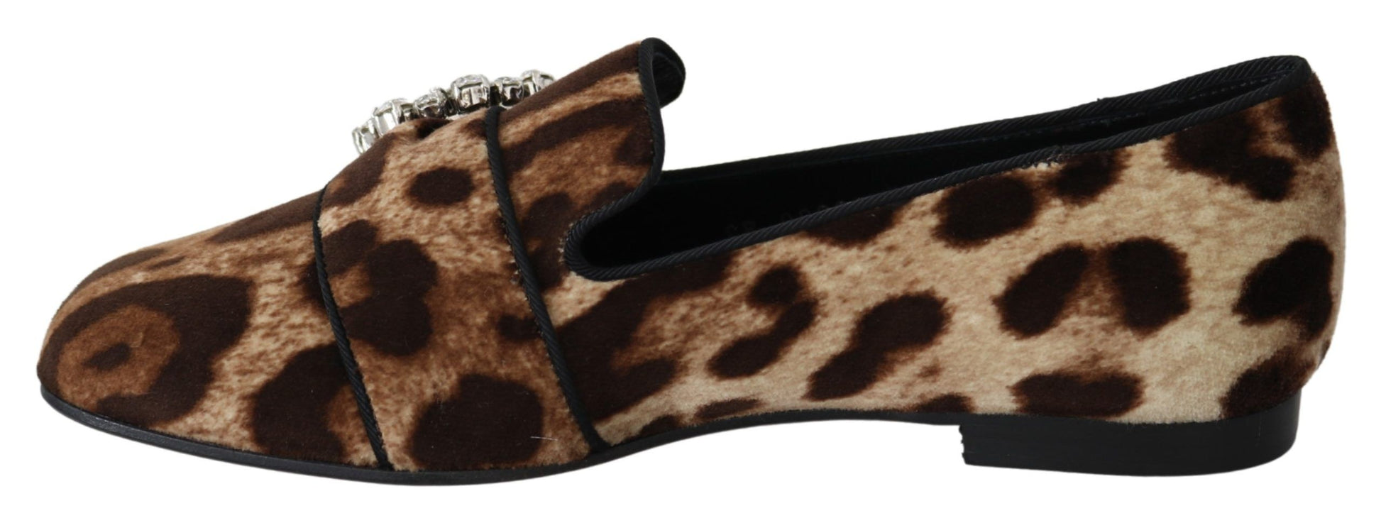 Braune Loafer mit Leopardenmuster und Kristallen