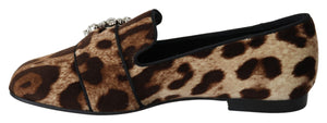 Braune Loafer mit Leopardenmuster und Kristallen