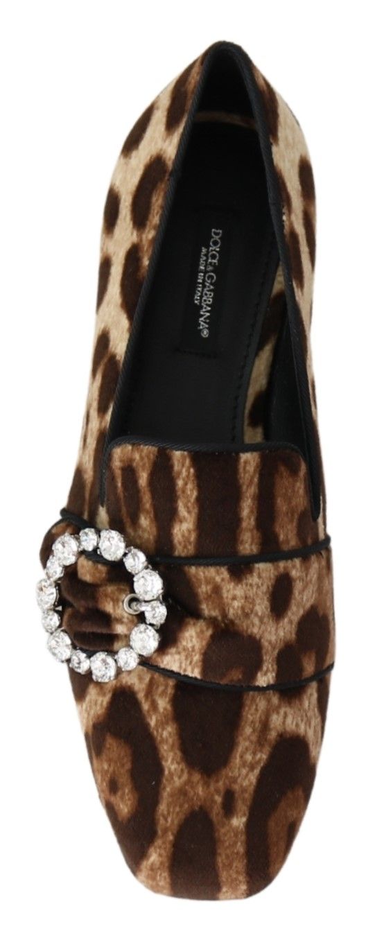 Braune Loafer mit Leopardenmuster und Kristallen