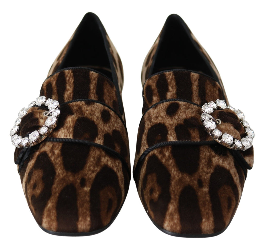 Braune Loafer mit Leopardenmuster und Kristallen