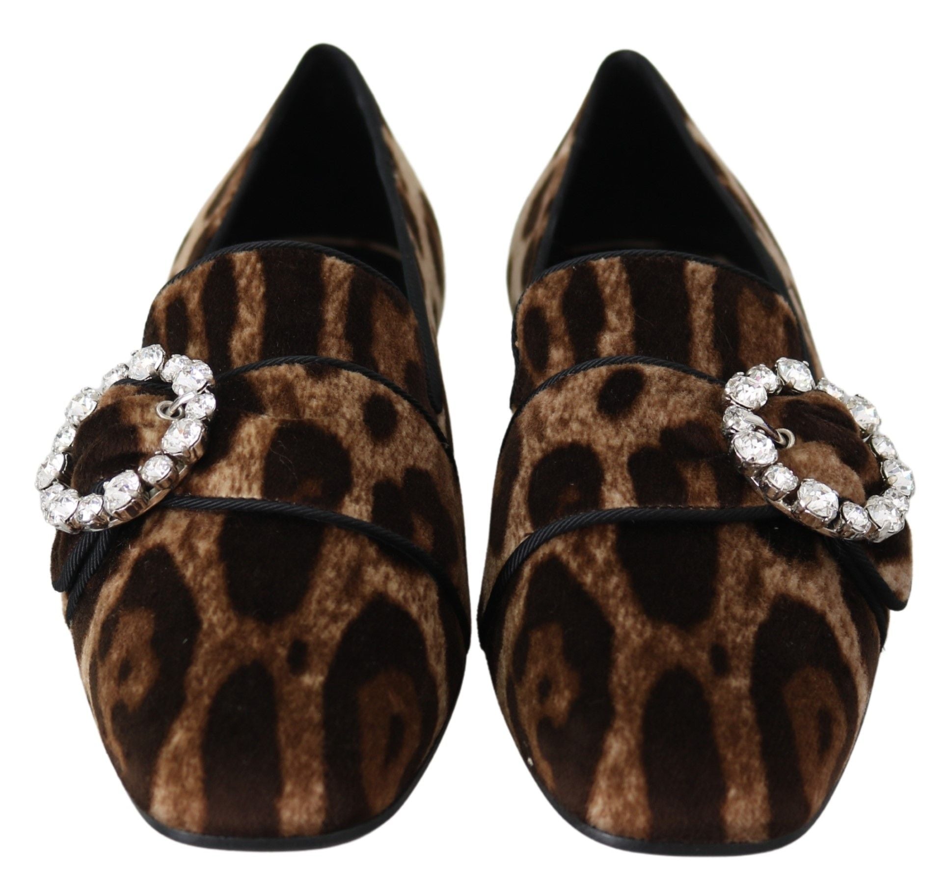 Braune Loafer mit Leopardenmuster und Kristallen