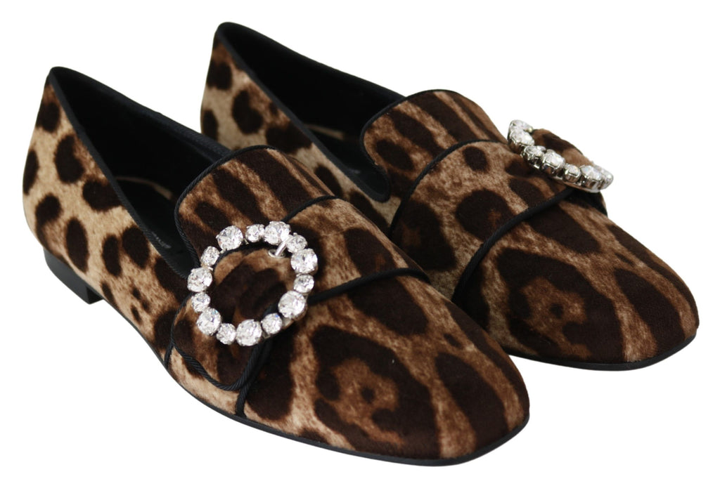 Braune Loafer mit Leopardenmuster und Kristallen