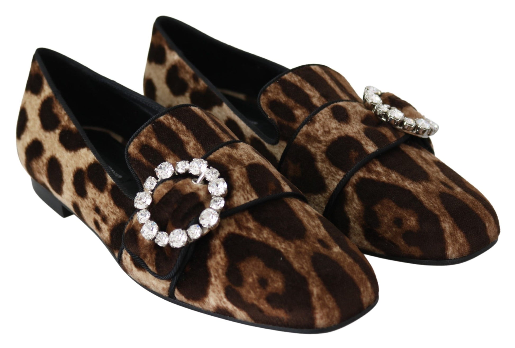 Braune Loafer mit Leopardenmuster und Kristallen