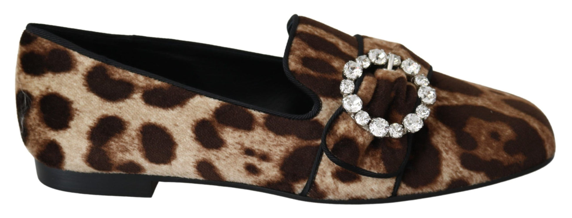 Braune Loafer mit Leopardenmuster und Kristallen
