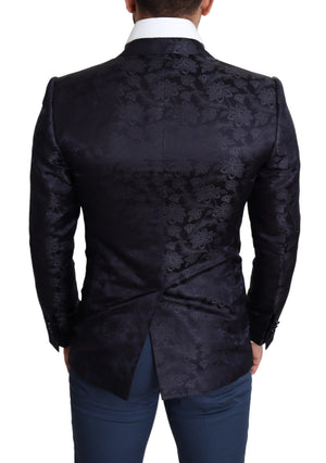 Blauer Jacquard-Seidenmantel mit Blumenmuster MARTINI Blazer