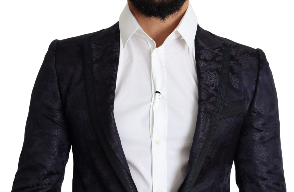 Blauer Jacquard-Seidenmantel mit Blumenmuster MARTINI Blazer