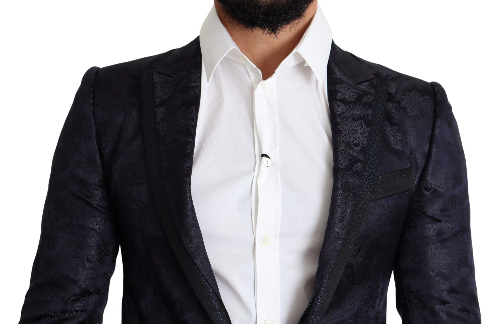 Blauer Jacquard-Seidenmantel mit Blumenmuster MARTINI Blazer