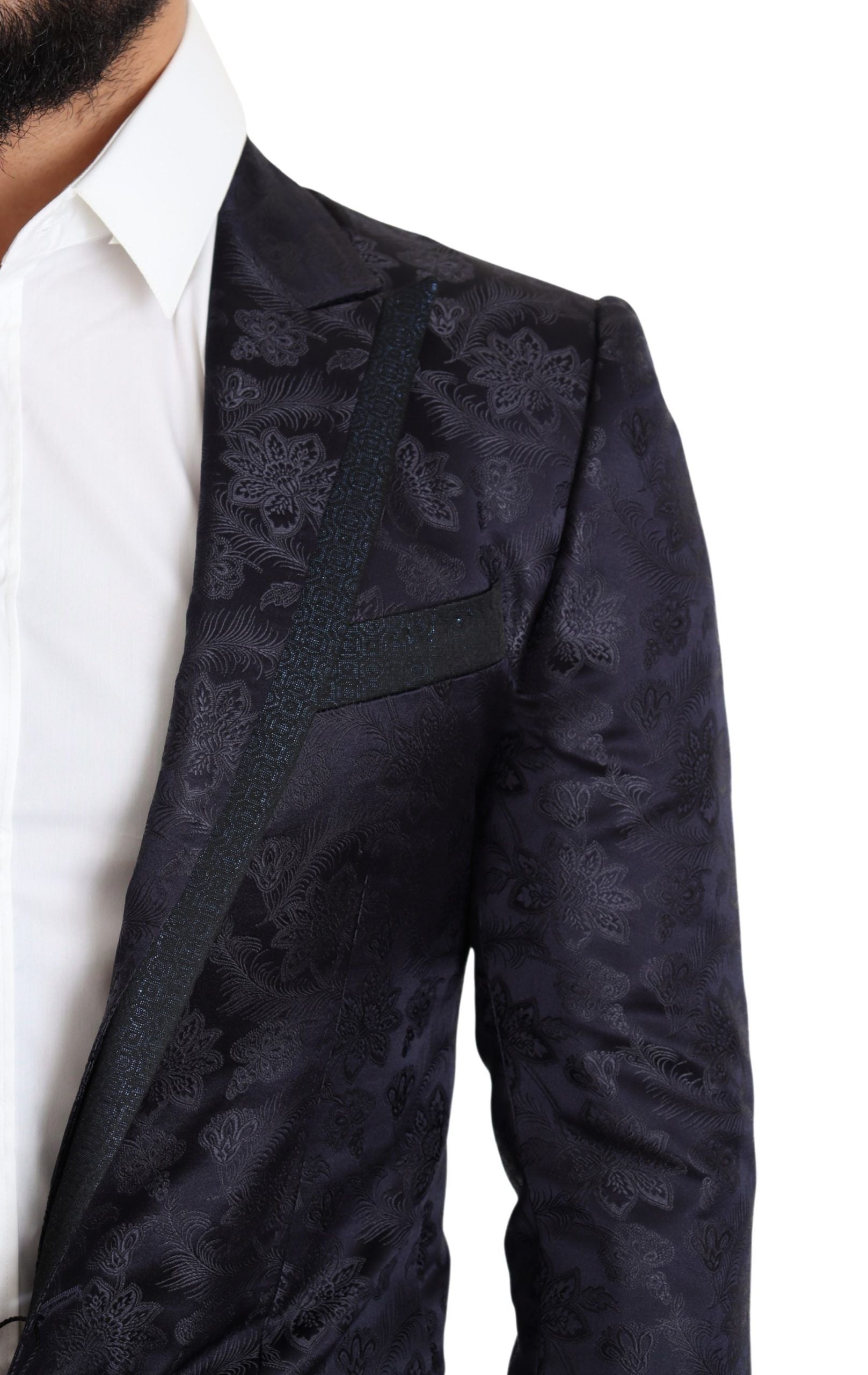 Blauer Jacquard-Seidenmantel mit Blumenmuster MARTINI Blazer