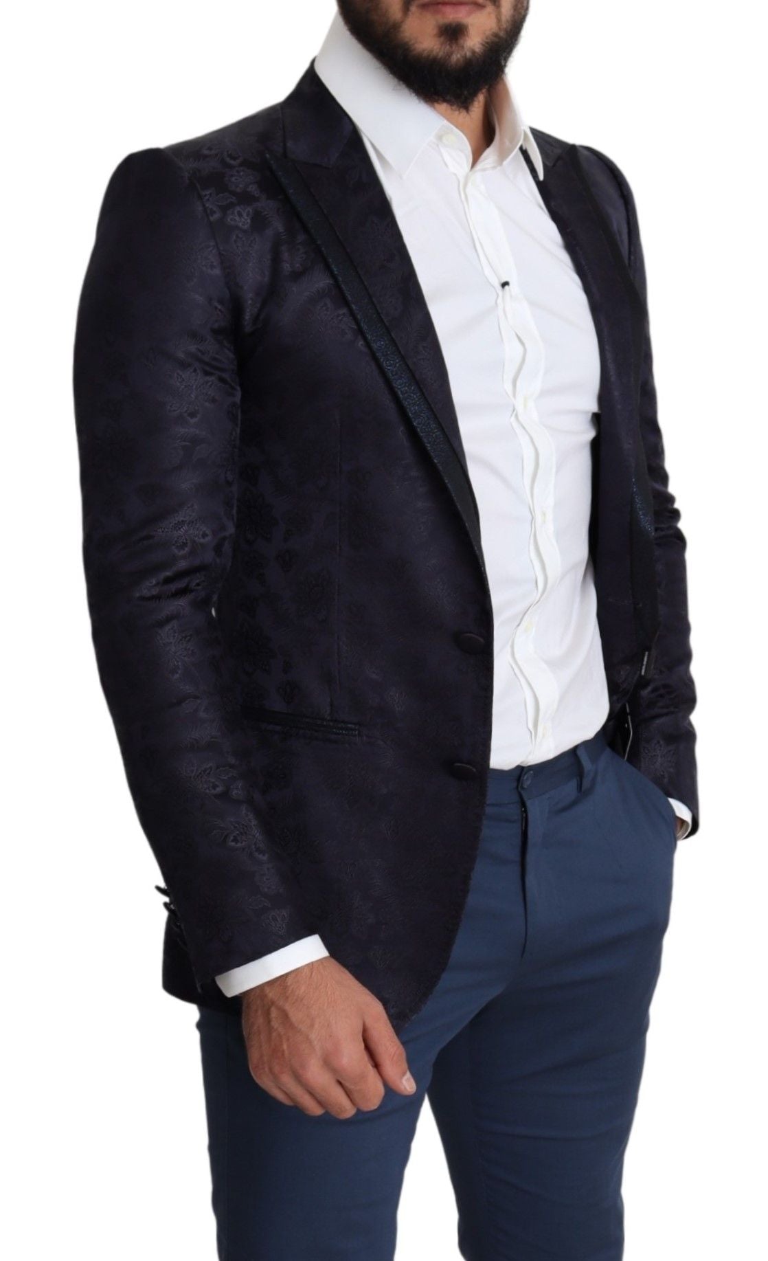 Blauer Jacquard-Seidenmantel mit Blumenmuster MARTINI Blazer