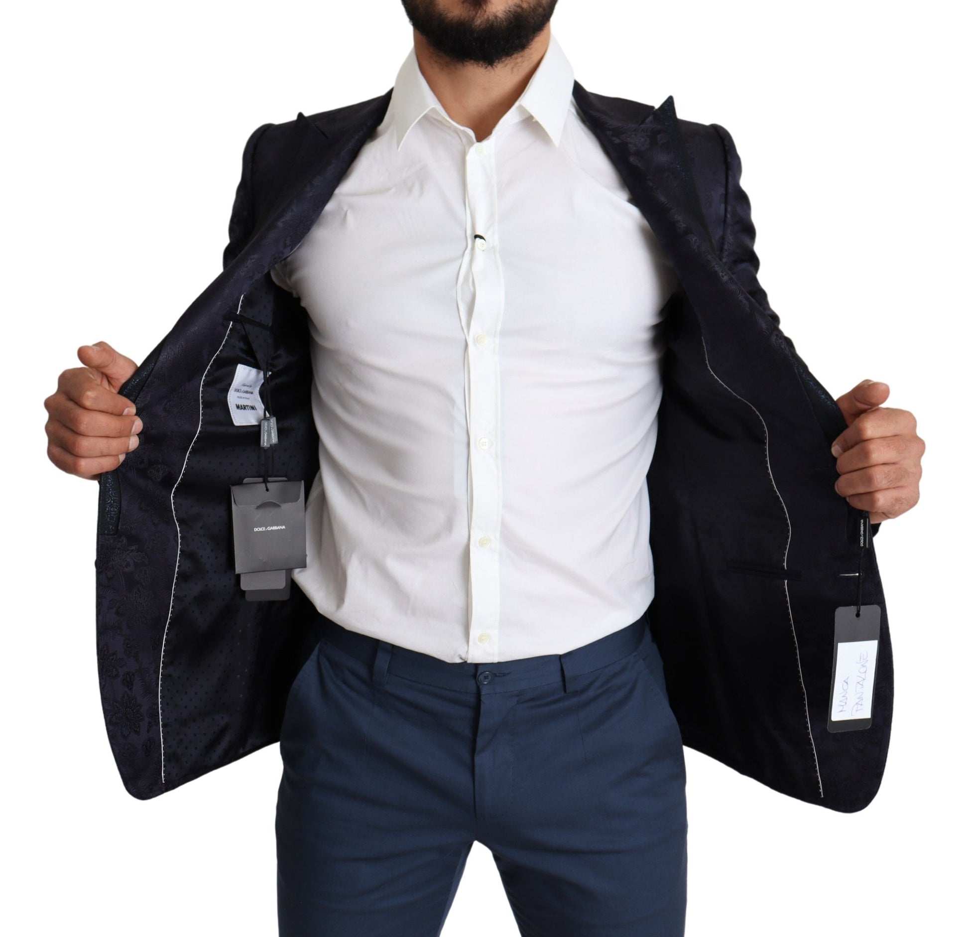 Blauer Jacquard-Seidenmantel mit Blumenmuster MARTINI Blazer