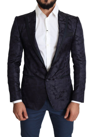 Blauer Jacquard-Seidenmantel mit Blumenmuster MARTINI Blazer