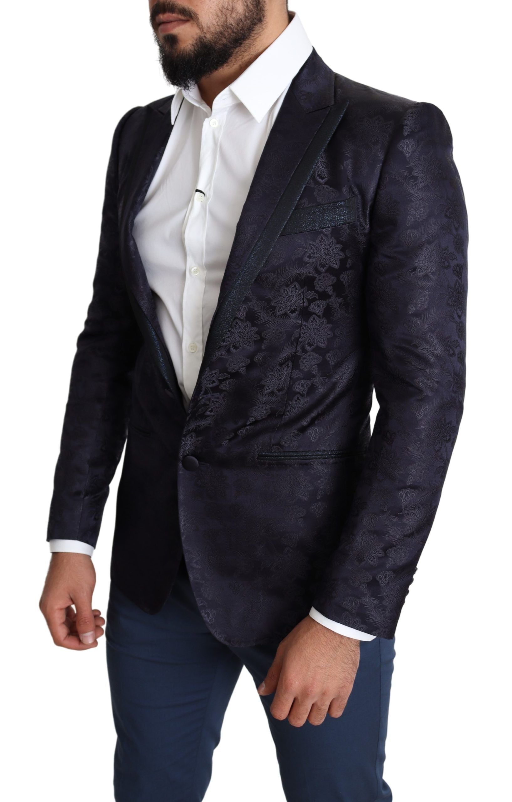Blauer Jacquard-Seidenmantel mit Blumenmuster MARTINI Blazer