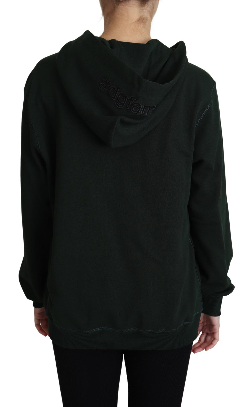 Dunkelgrüner Kapuzenpullover mit Kronenstickerei