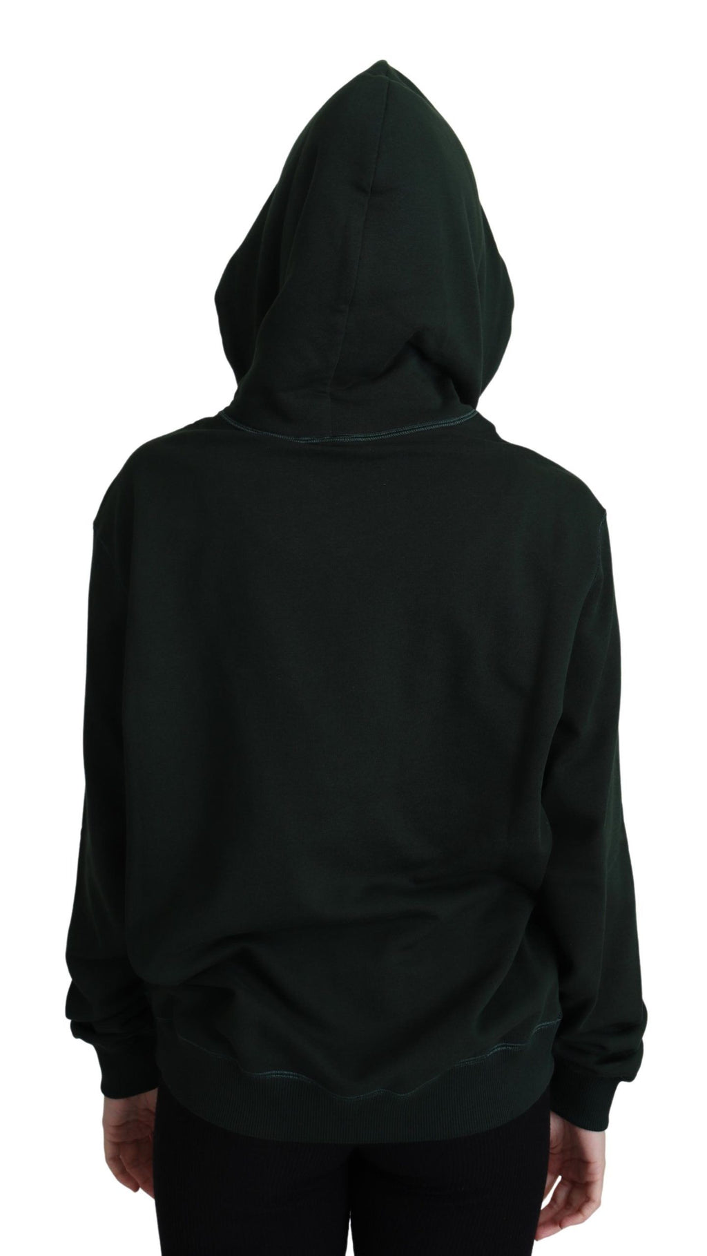 Dunkelgrüner Kapuzenpullover mit Kronenstickerei