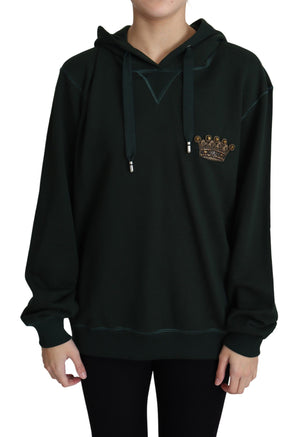 Dunkelgrüner Kapuzenpullover mit Kronenstickerei