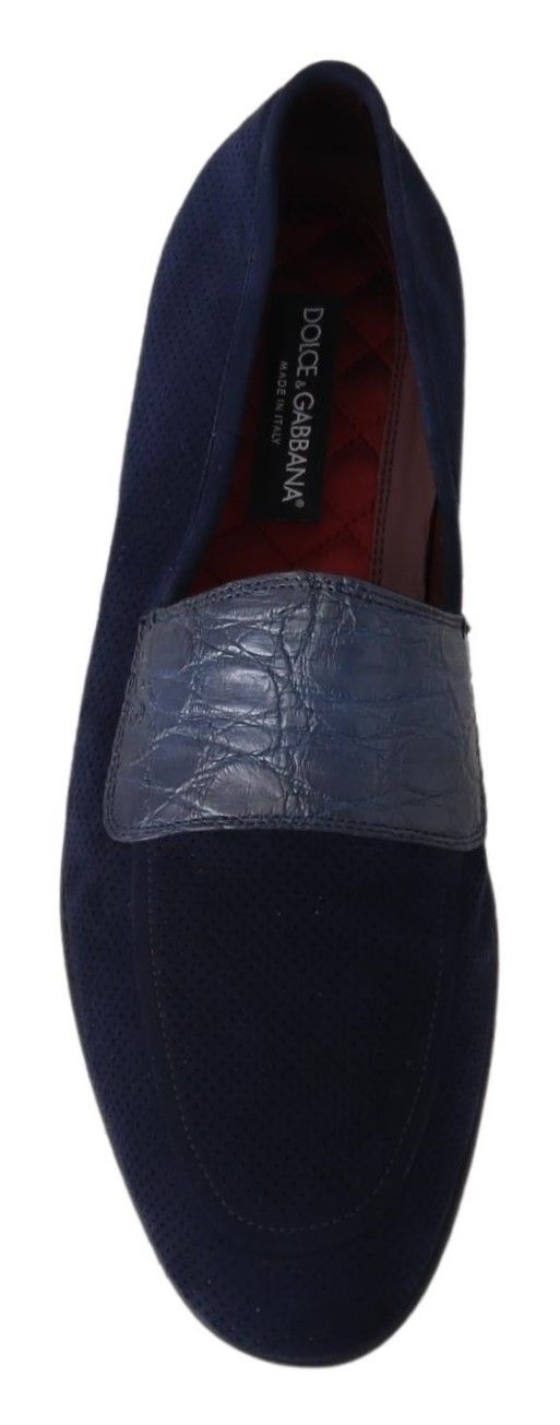 Blaue Wildleder Caiman Loafers Hausschuhe Schuhe