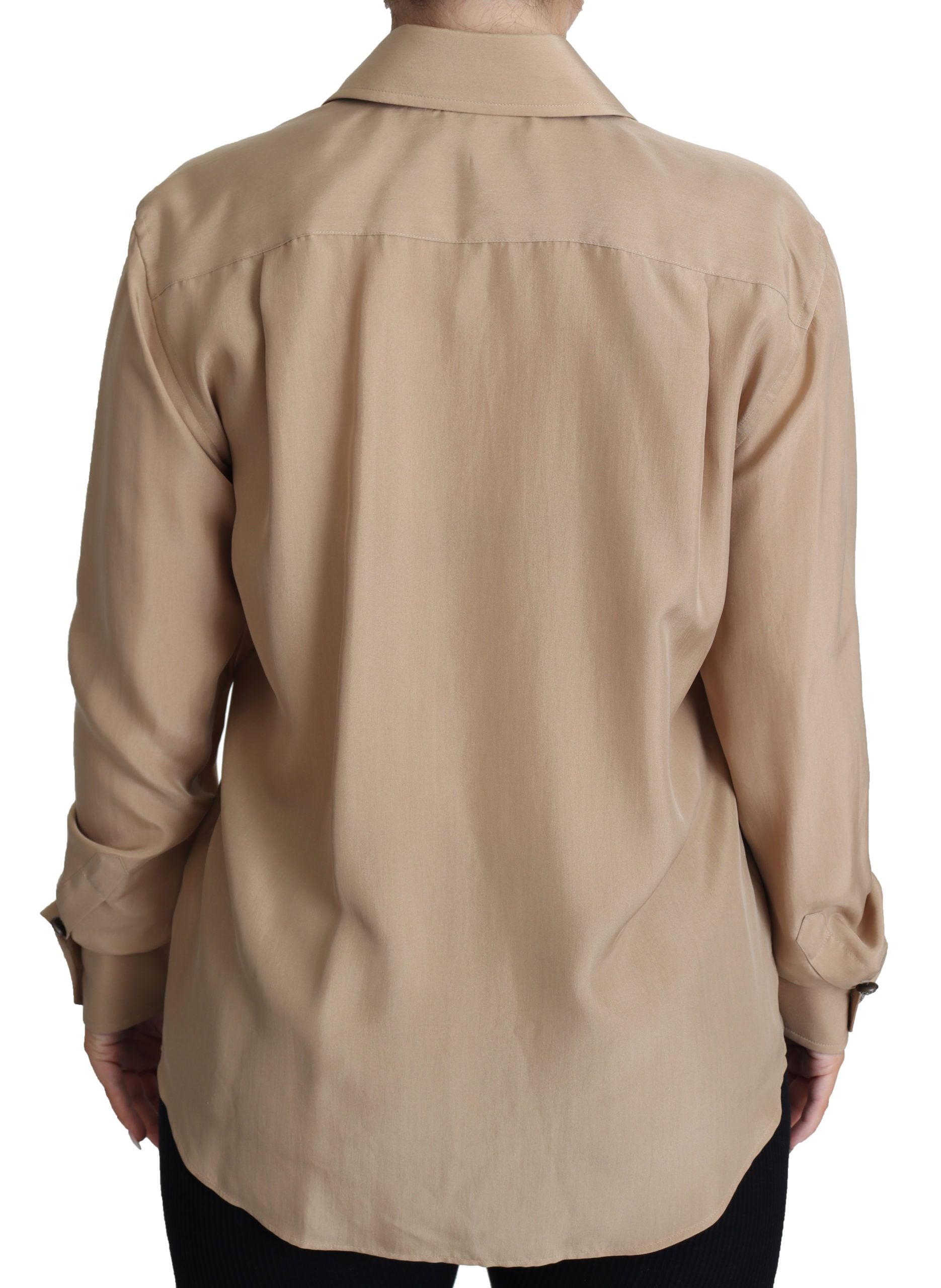 Beige Seidenhemd mit dekorativen Knöpfen
