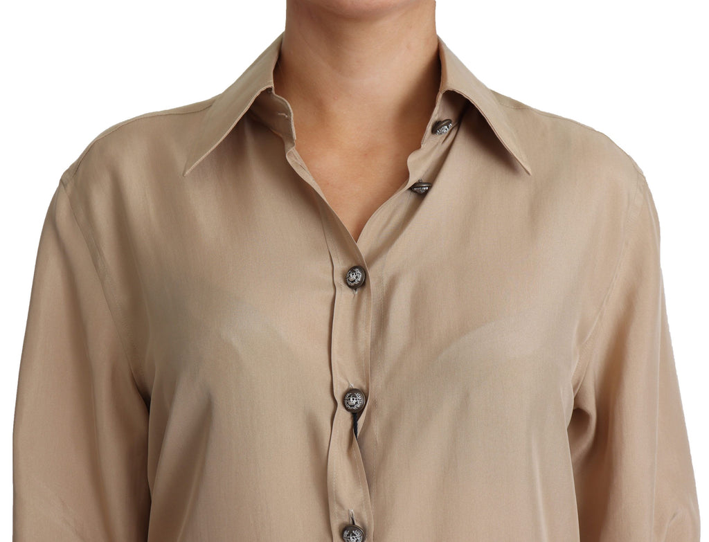 Beige Seidenhemd mit dekorativen Knöpfen