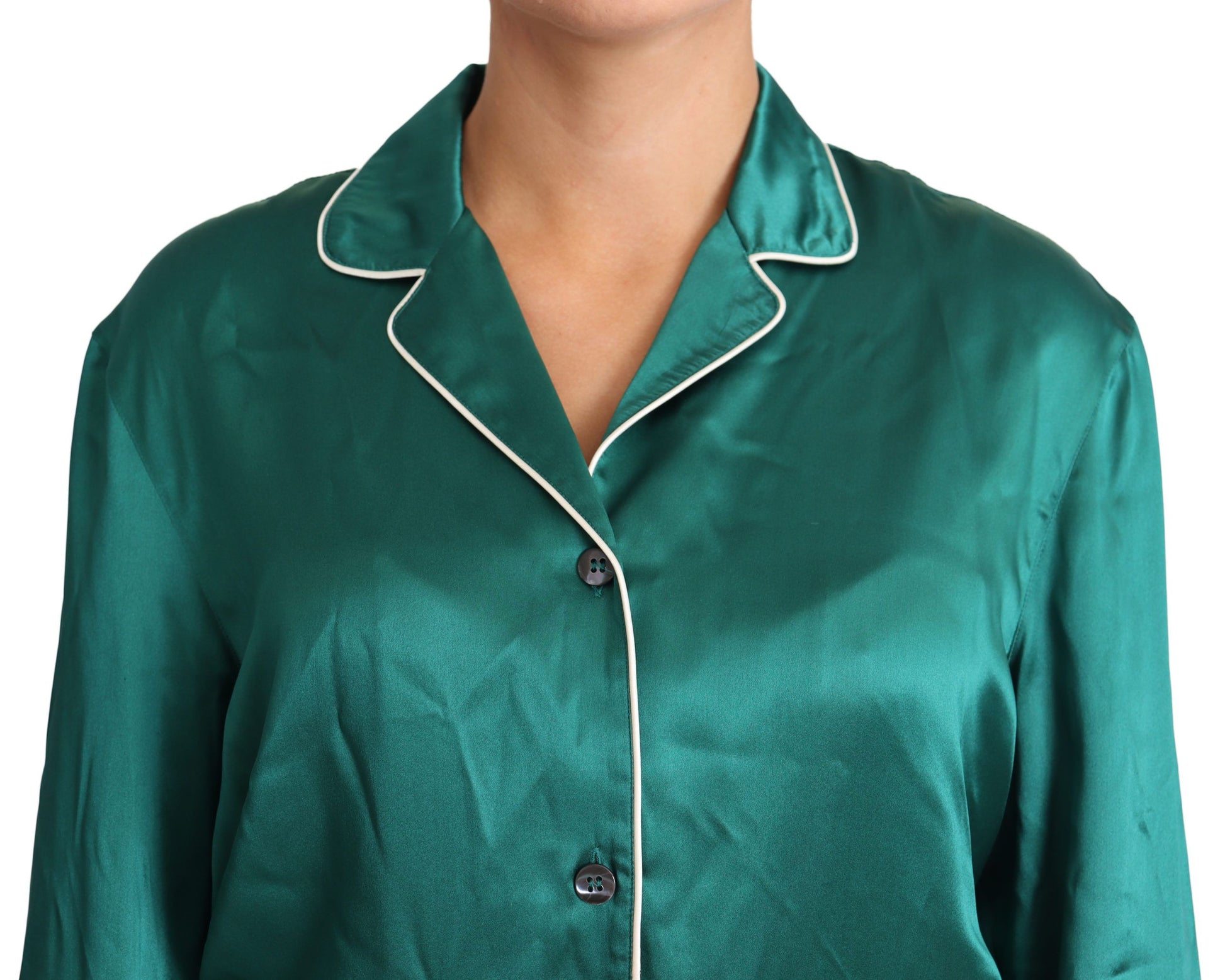 Grüne Pyjamabluse aus Seide, Lounge-Nachtwäsche