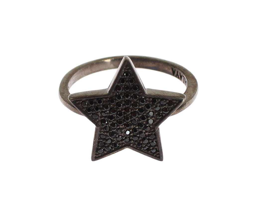 Schwarzer CZ-Stern 925 Silber Damenring