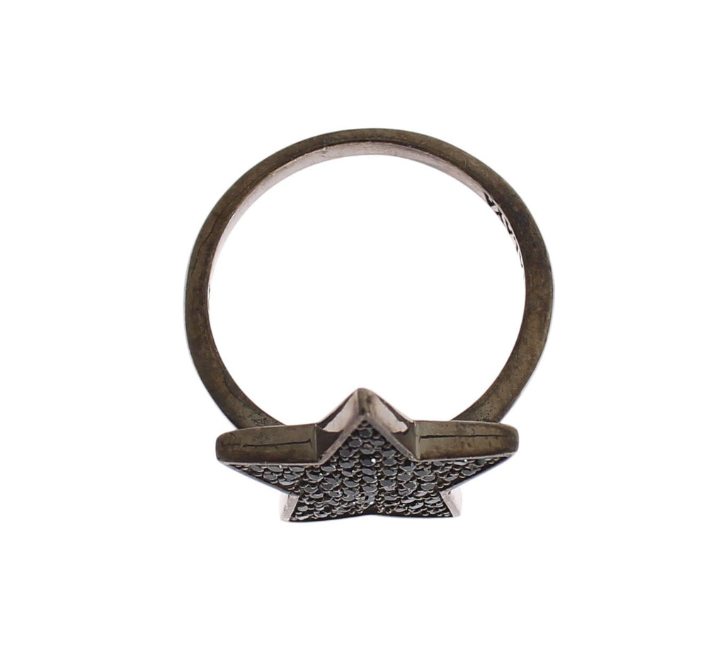 Schwarzer CZ-Stern 925 Silber Damenring