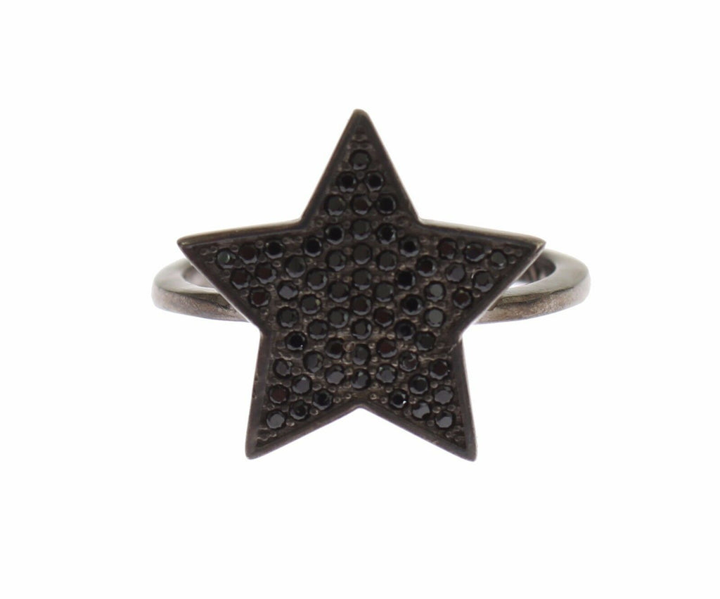 Schwarzer CZ-Stern 925 Silber Damenring