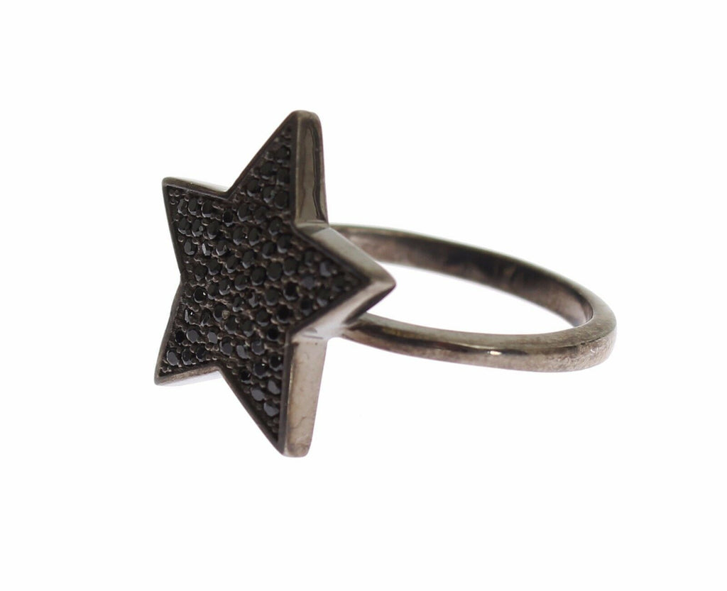 Schwarzer CZ-Stern 925 Silber Damenring