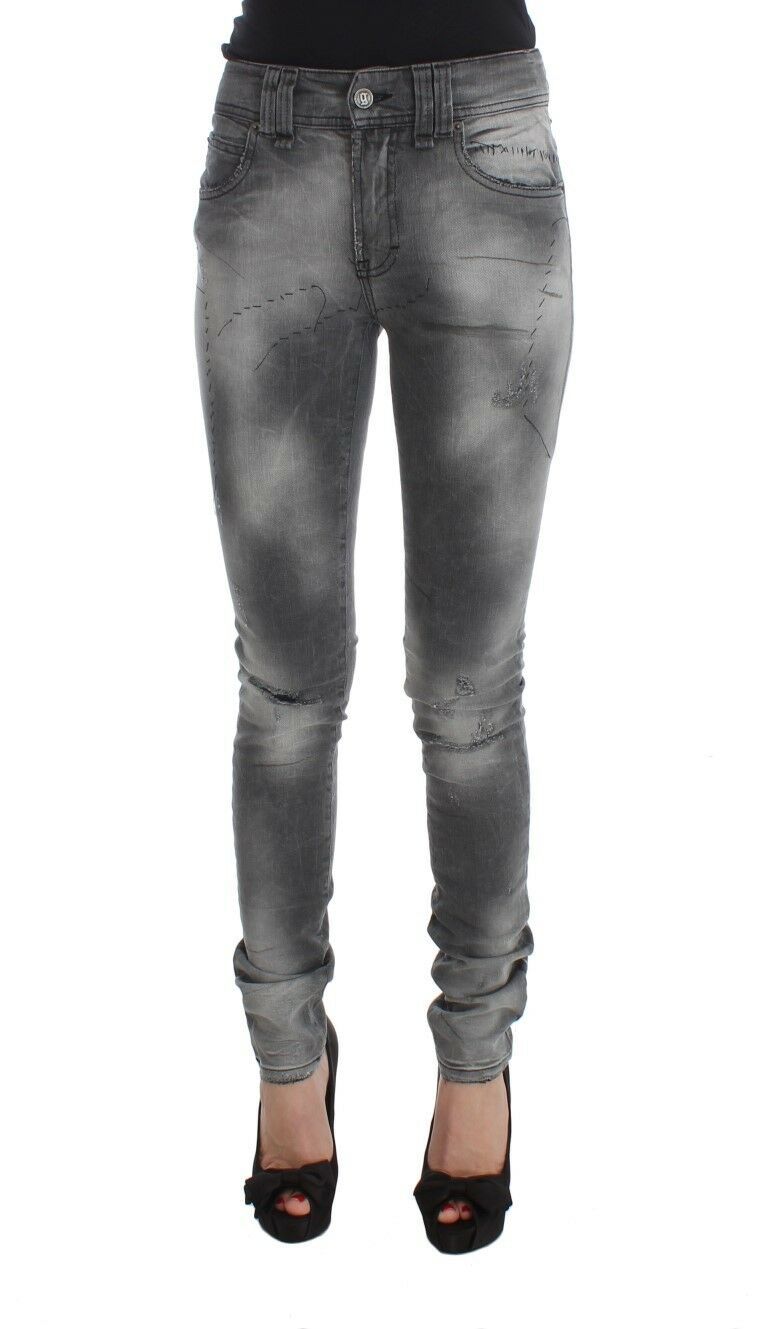 Grau gewaschene Slim Fit Jeanshose aus Baumwollmischung