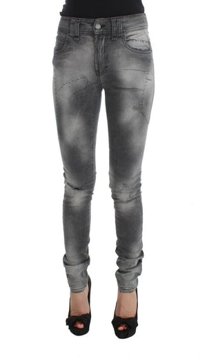 Grau gewaschene Slim Fit Jeanshose aus Baumwollmischung