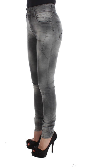 Grau gewaschene Slim Fit Jeanshose aus Baumwollmischung