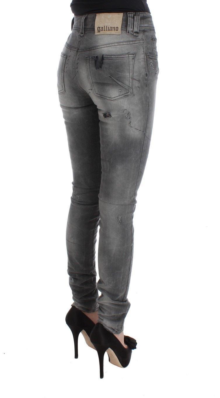 Grau gewaschene Slim Fit Jeanshose aus Baumwollmischung