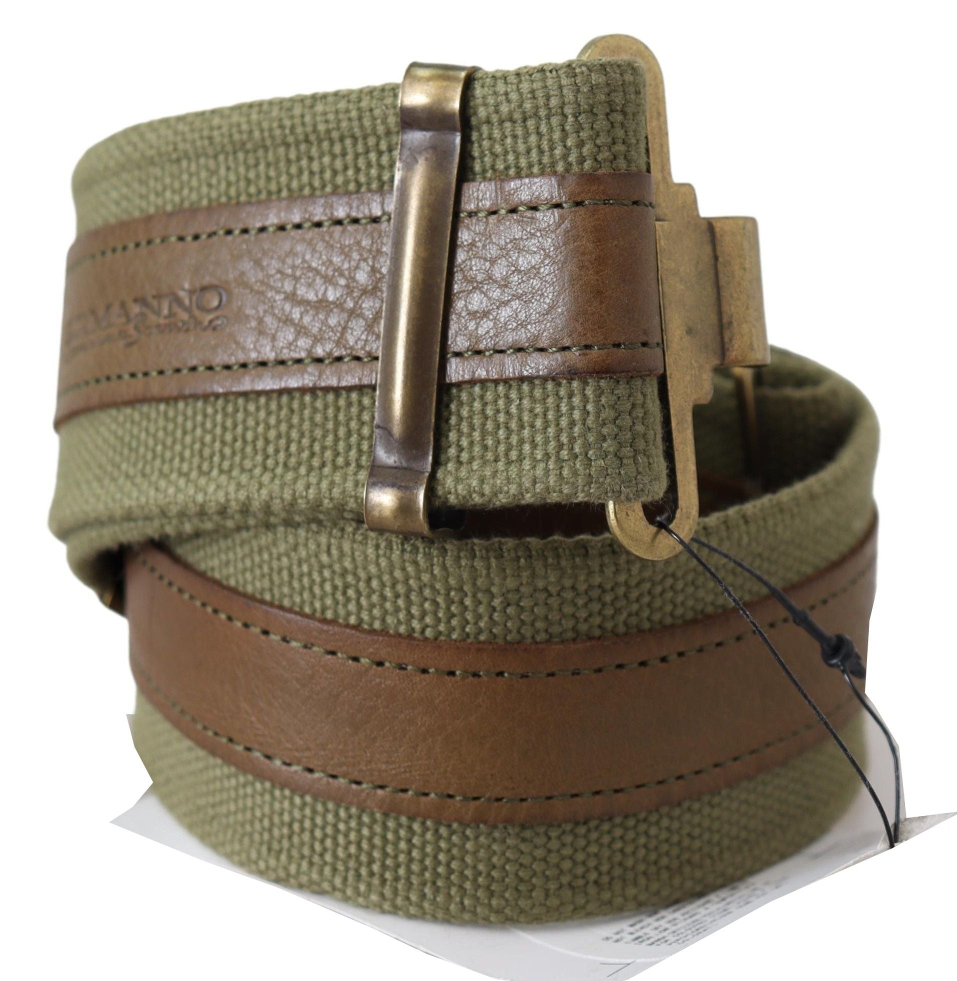 Grüner Armeegürtel aus rustikalem Leder mit Bronzeschnalle