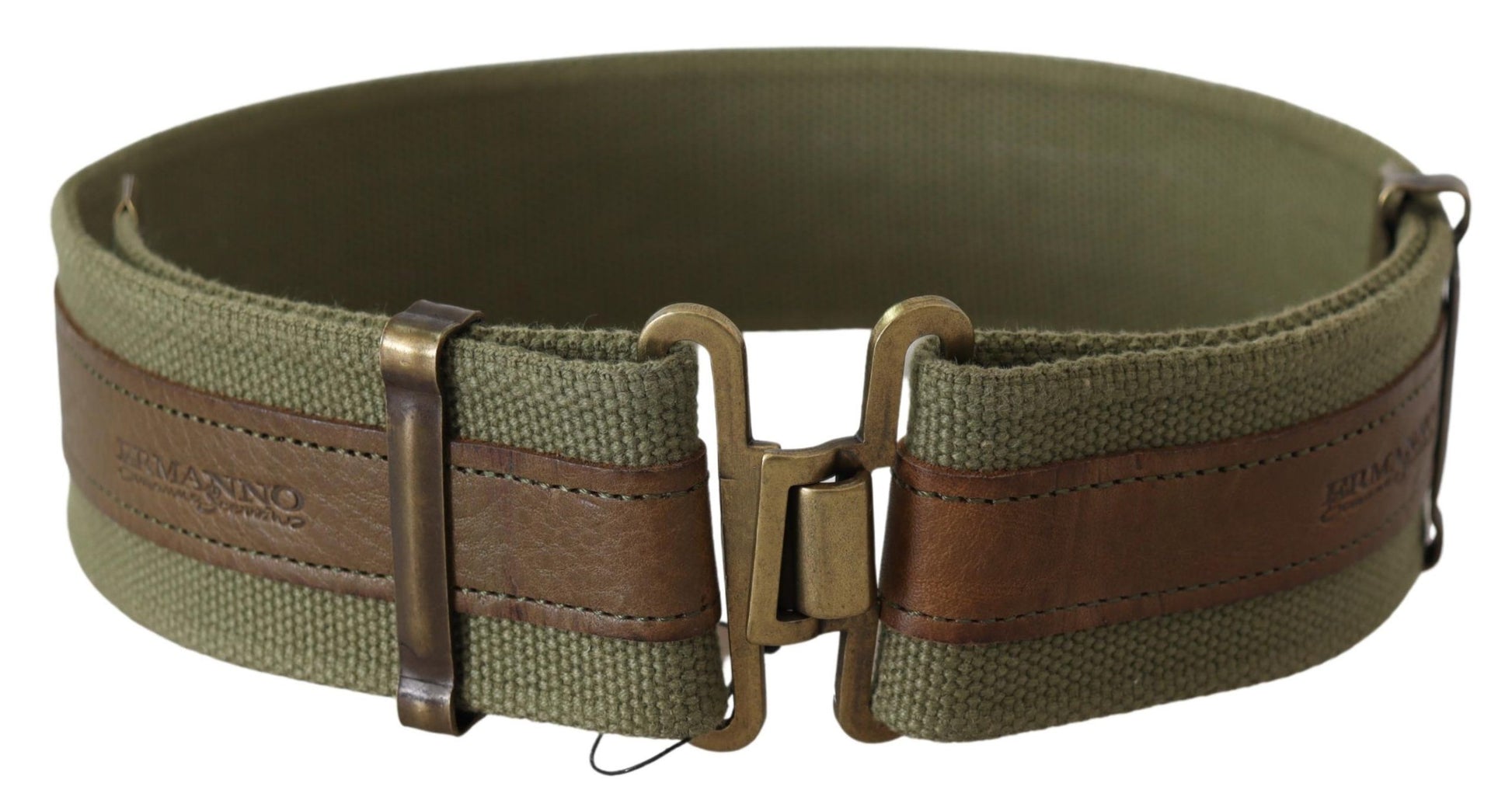Grüner Armeegürtel aus rustikalem Leder mit Bronzeschnalle