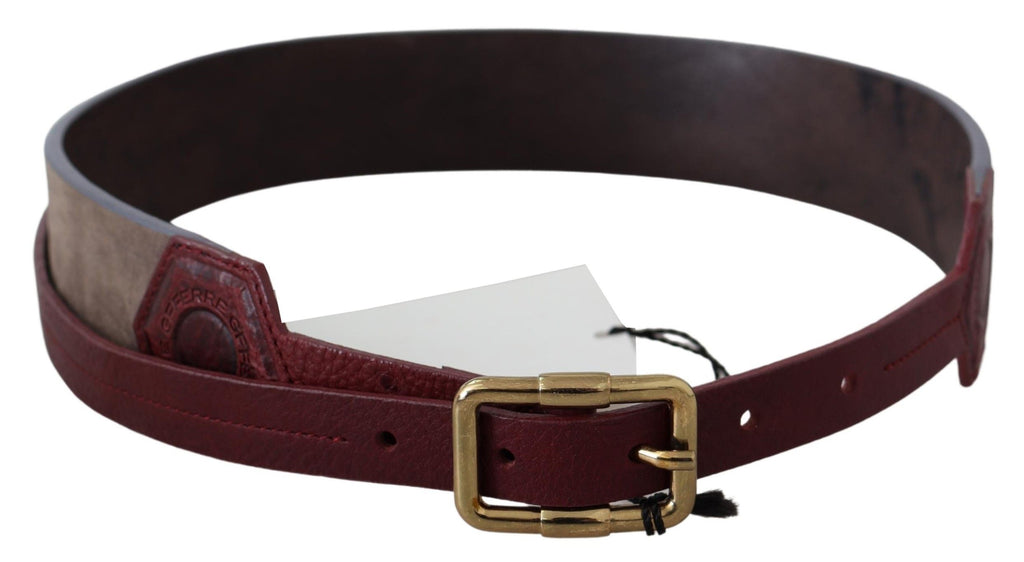 Breiter Gürtel aus braunem Leder mit goldfarbener Chrom-Logoschnalle