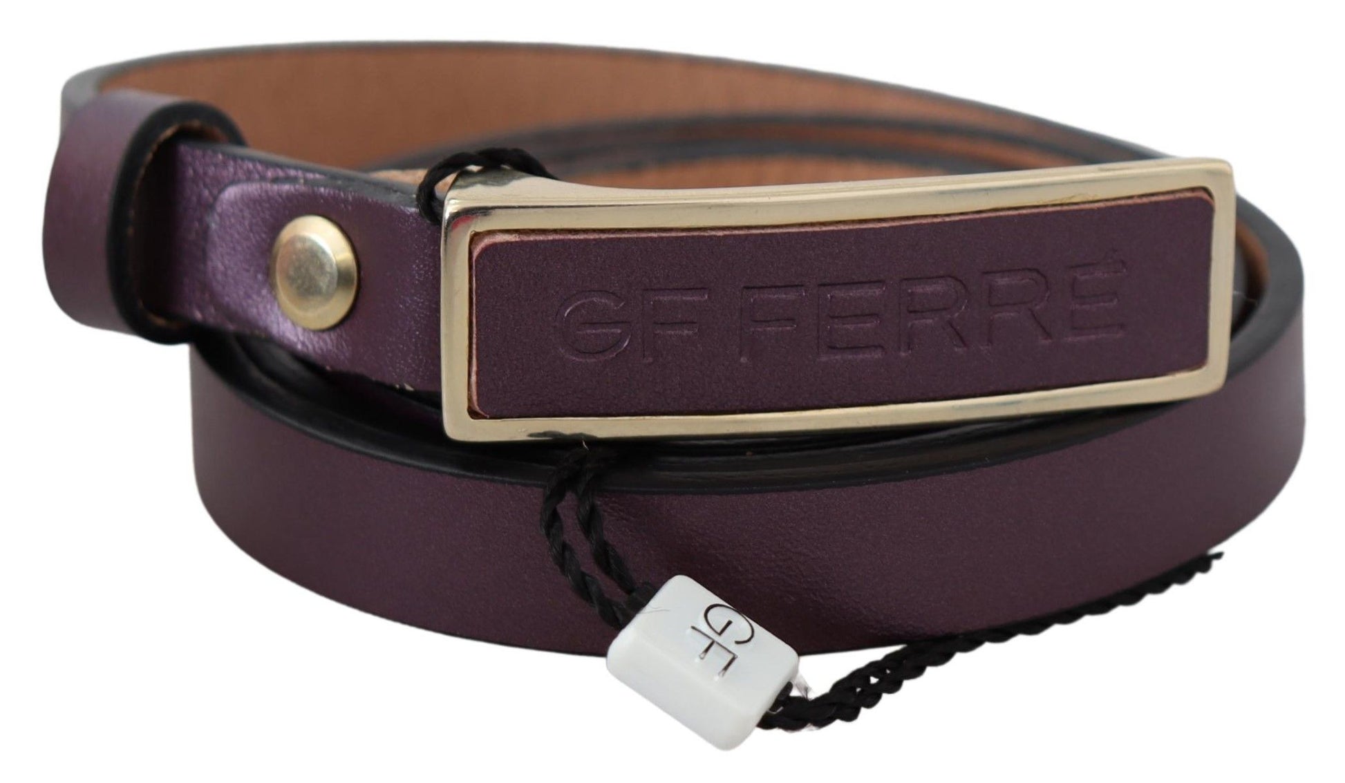 Schmaler Taillengürtel aus Leder mit goldener Logoschnalle