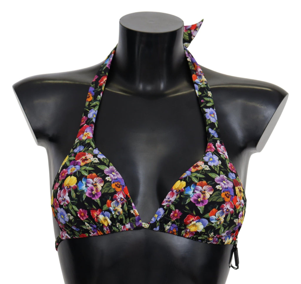 Schwarzer Badeanzug mit Blumendruck, Strandmode, Bikinioberteile