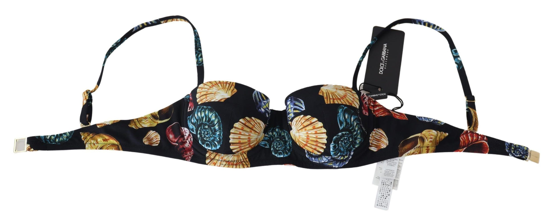Schwarze Bikinioberteile mit Muschel-Print für Damen