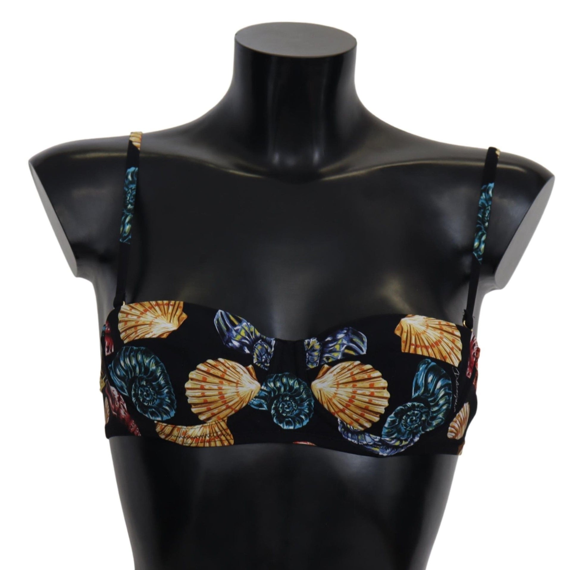 Schwarze Bikinioberteile mit Muschel-Print für Damen