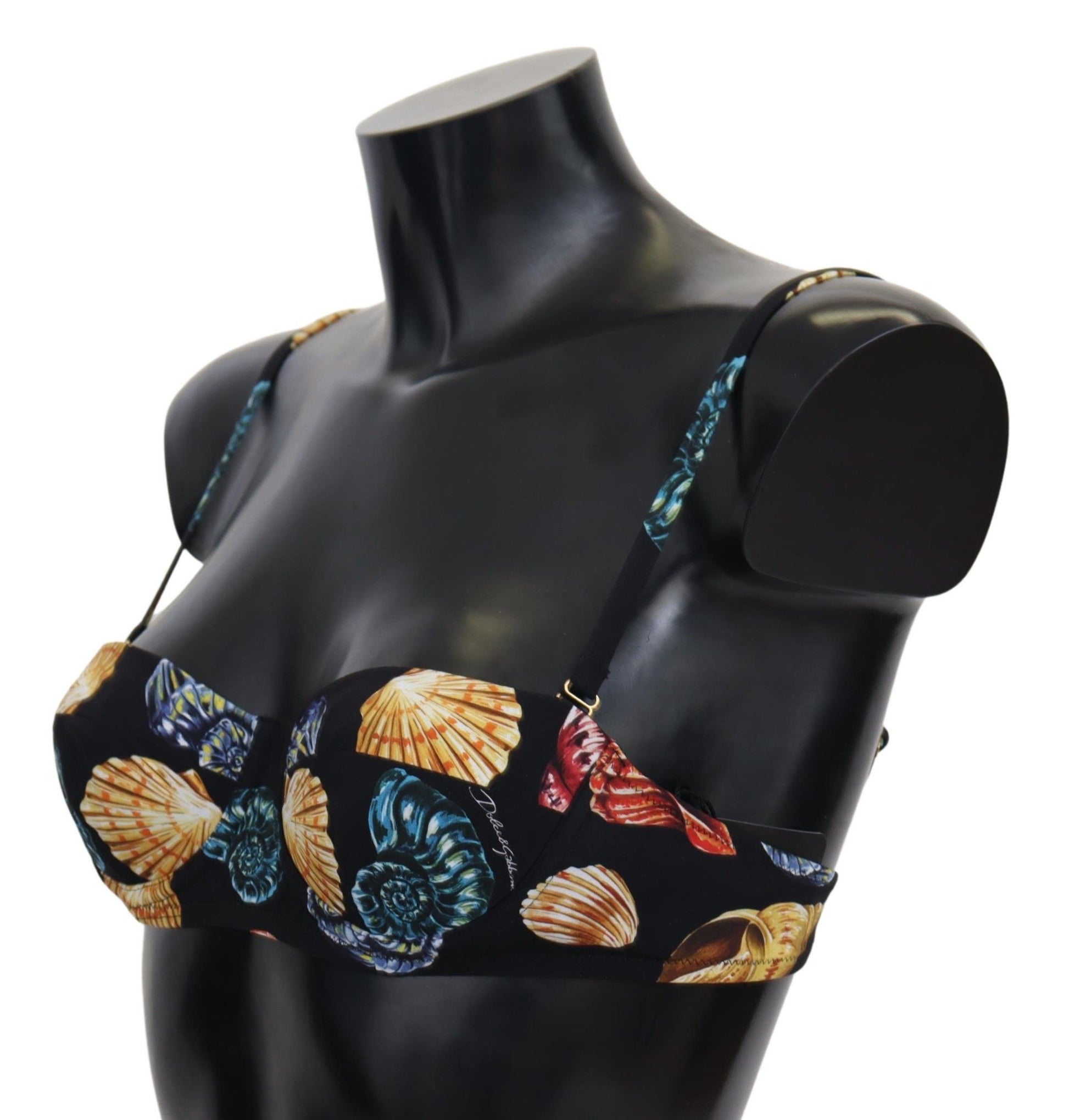 Schwarze Bikinioberteile mit Muschel-Print für Damen