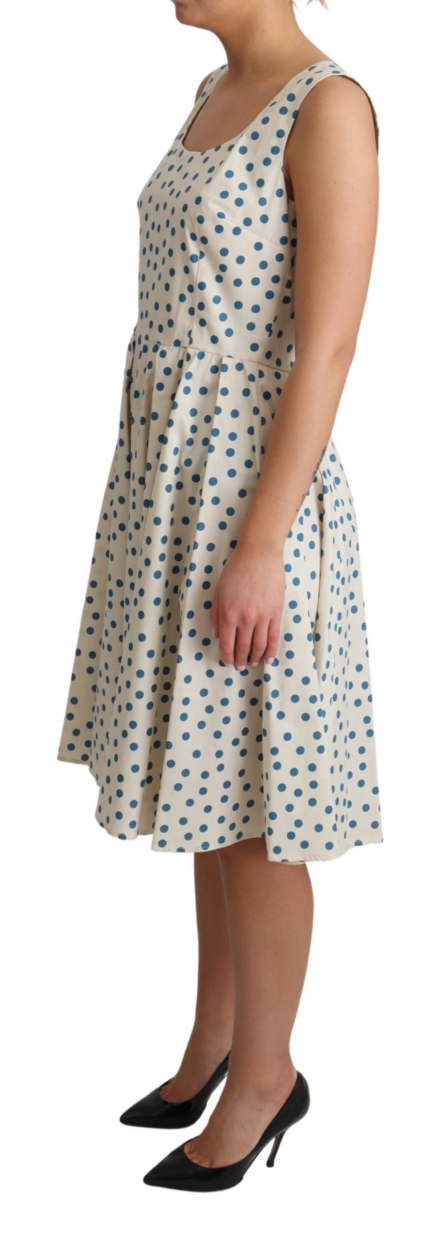 Beiges gepunktetes A-Linien-Kleid aus Baumwolle