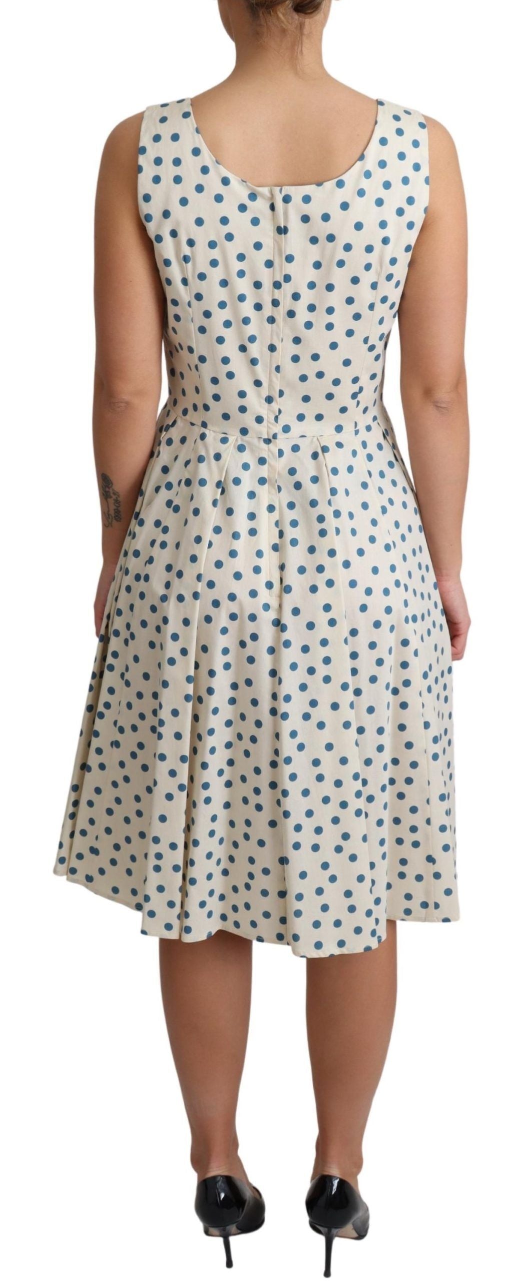 Beiges gepunktetes A-Linien-Kleid aus Baumwolle